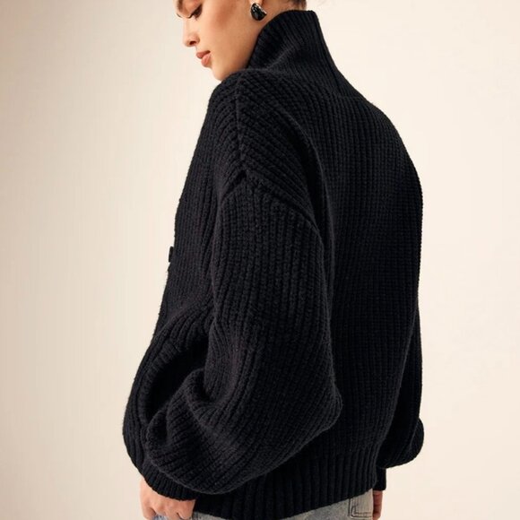 Ribbed Lapel Button Knit Outerwear, black, M size, New with tag. - Picture 4 of 7